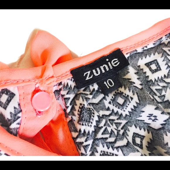 ZUNIE (Nordstrom) Geo Print Jumpsuit With Back Bow Detail Black/Pink Girl 10Y - Picture 11 of 12